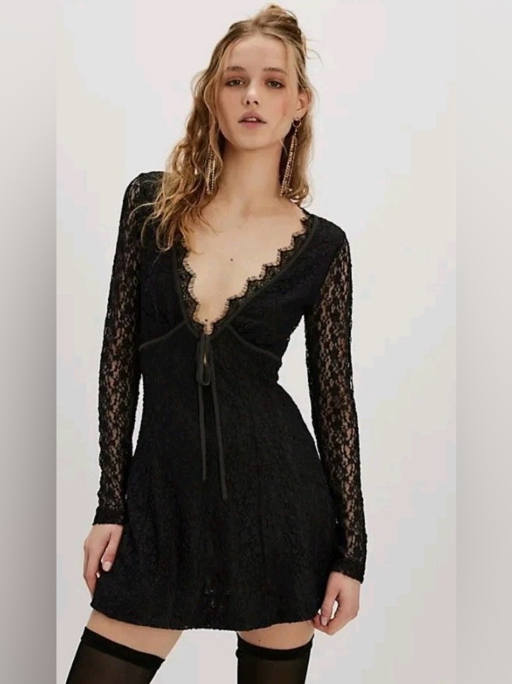 Free People Black Lace Long Sleeve Mini Dress size small